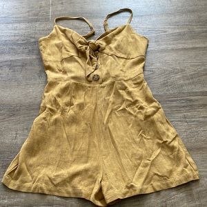 Mustard Tie-Front Linen-Blend Romper